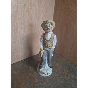 Vintage Homco Ceramic Old Man Farmer Holding Carrots Figurine